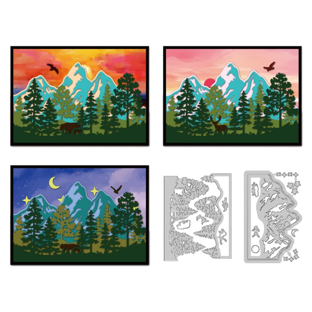 DELORIGIN Realistic Forest Die Cuts for Card Making, Carbon Steel Die Cuts, Overlay Landscape Cutting Dies Frame Stencils Scrapbooking Embossing Template Dies for Festivals Craft Birthday Gift Decor — image 1