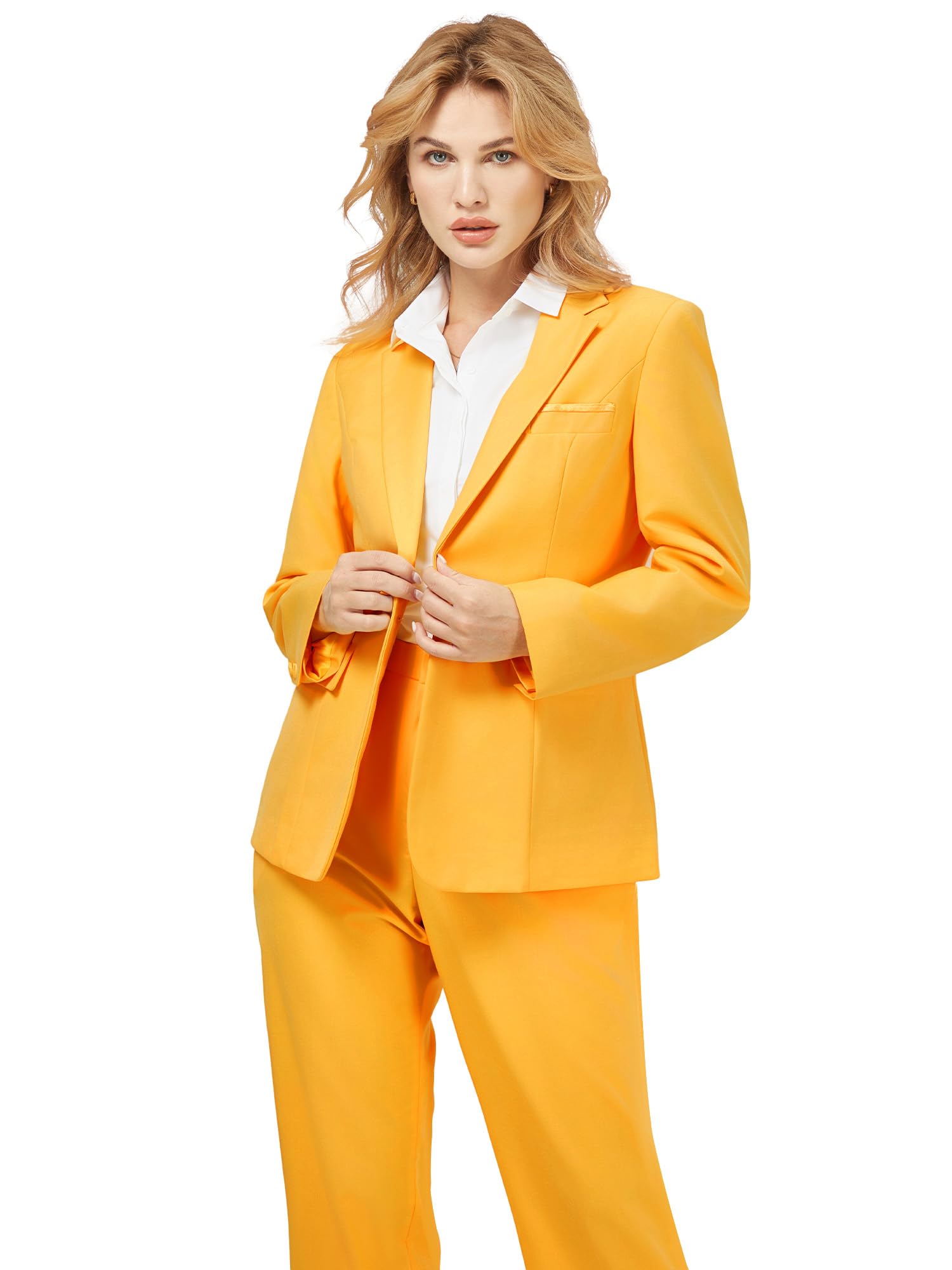 Kelyaa Damen 2-teiliges Set mit Revers mit Kerben, EIN Knopf, schmaler Schnitt, für Business, Büro, Arbeit, Smoking