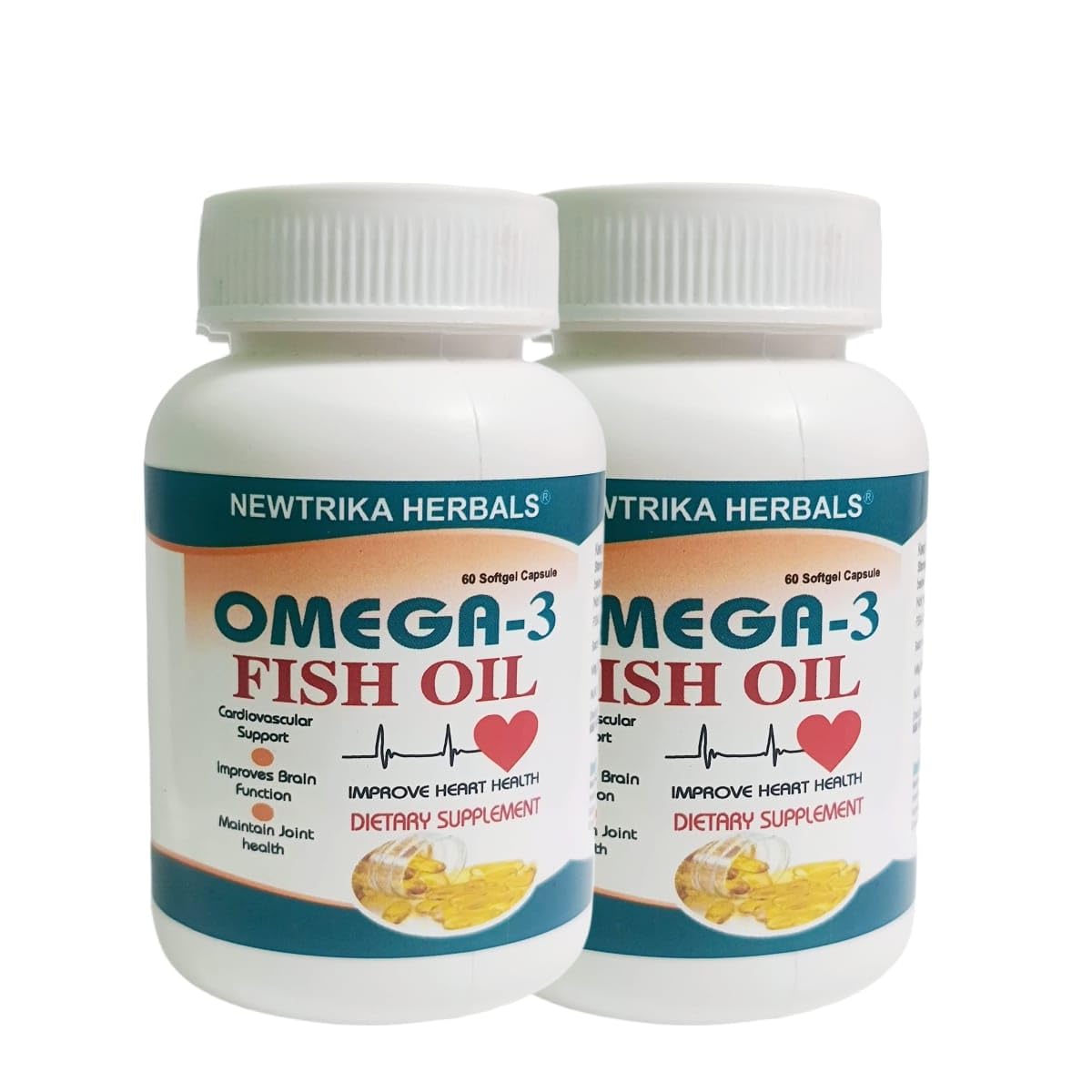 Newtrika Herbals Omega-3 Fish Oil Softgel Capsules, 60 Pack 2, 1000 Mg Epa 300 Mg Dha 200 Mg Dietary Supplement for Heart, Brain and Joint Health