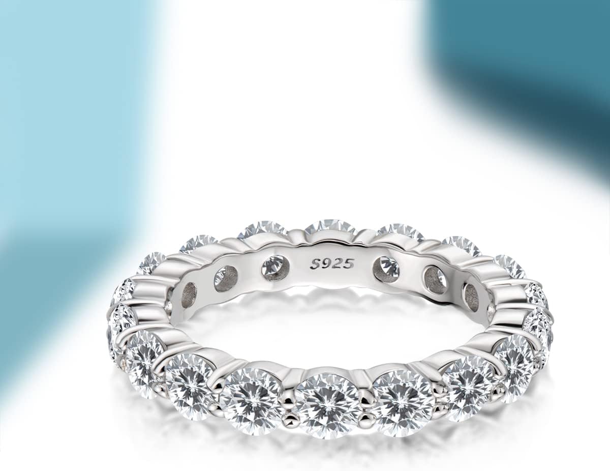 WOAINI Moissanite Eternity Ring for Women Female, 5.0 Cttw Moissanite Stackable Ring Eternity Bands, Engagement Wedding Band Rings for Anniversary Wedding Birthday, 925 Sterling Silver 18K Plated - Image 3