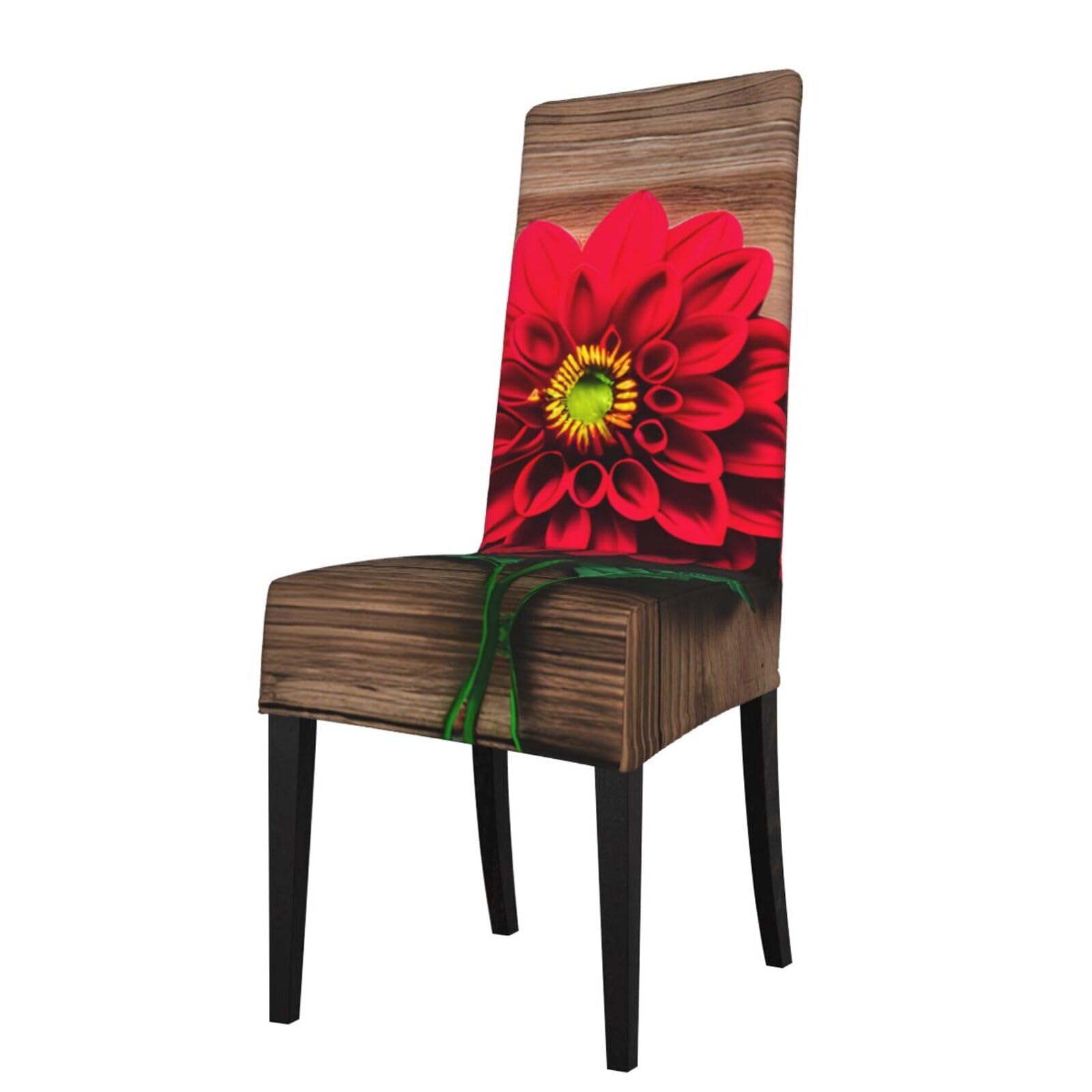 Housse de chaise de salle à manger extensible à motif floral rétro rouge en bois protectrice