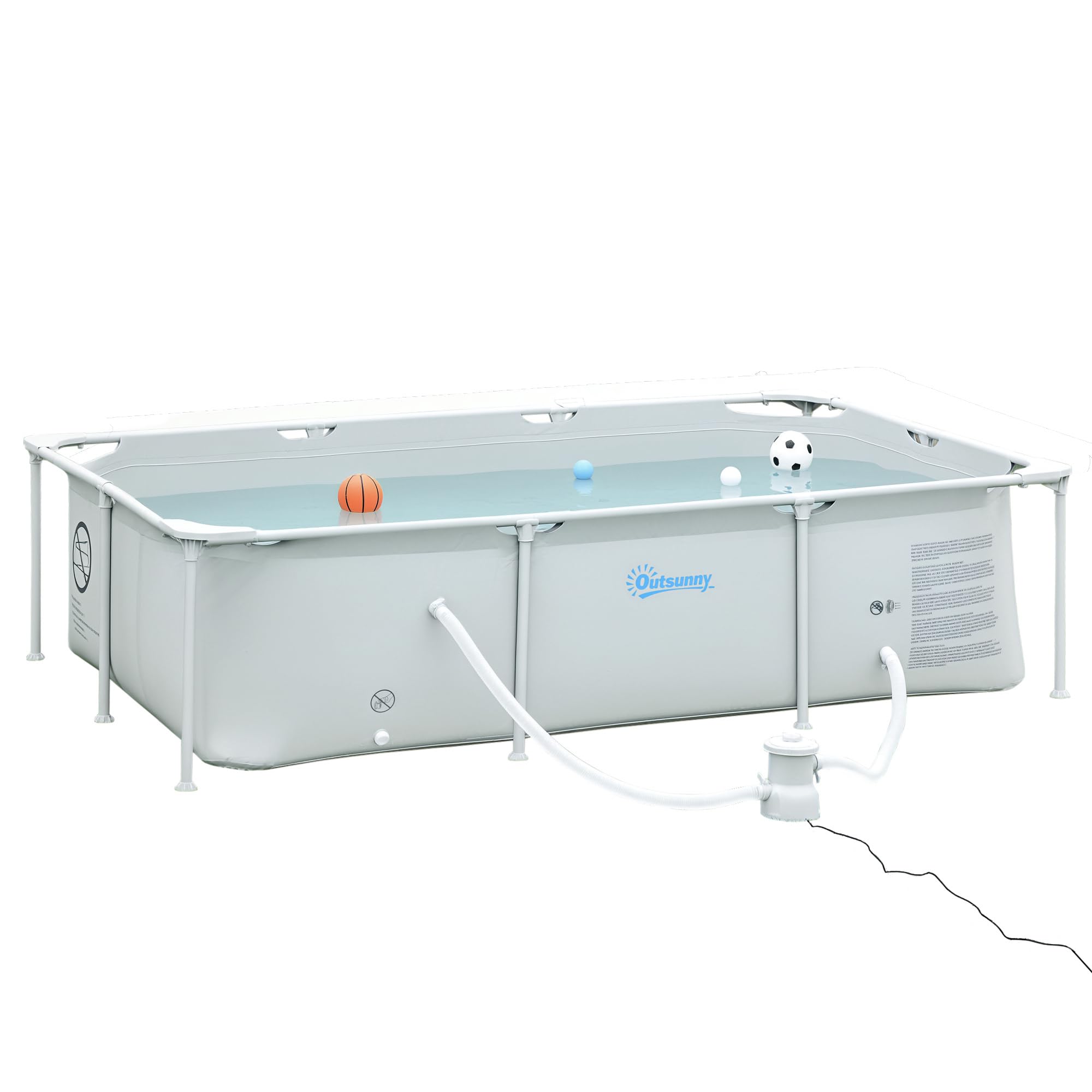 Outsunny Piscina Desmontable Tubular 252x152x65 cm 2163L con Depuradora de Cartucho 1200L/​H Piscina Rectangular de Exterior para Adultos y Niños Gris