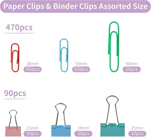 Miniatura 2 de Paquete de 2 clips de papel y clips para carpeta, varios tamaños para organizar documentos y papeles (multicolor)