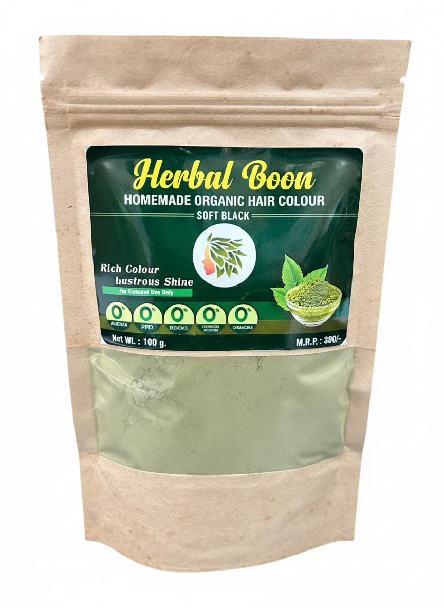Homemade Organic Hair Colour, Soft Black, Chemical Free, 100g (Pack of 1)-image-31