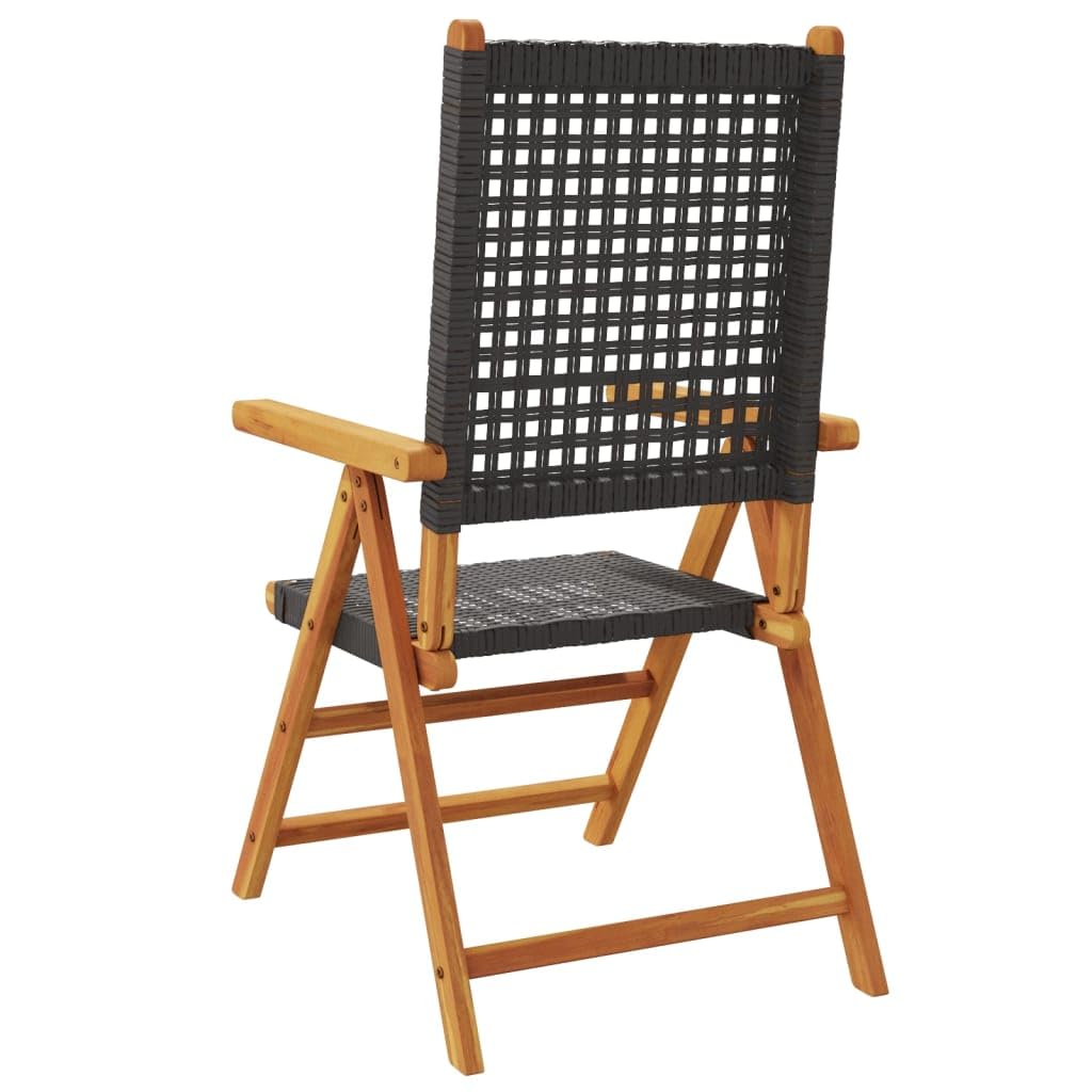 Juego de 4 sillas de jardín plegables de polirratán de madera maciza de acacia, con función tumbada y reposabrazos, para terraza, balcón, jardín