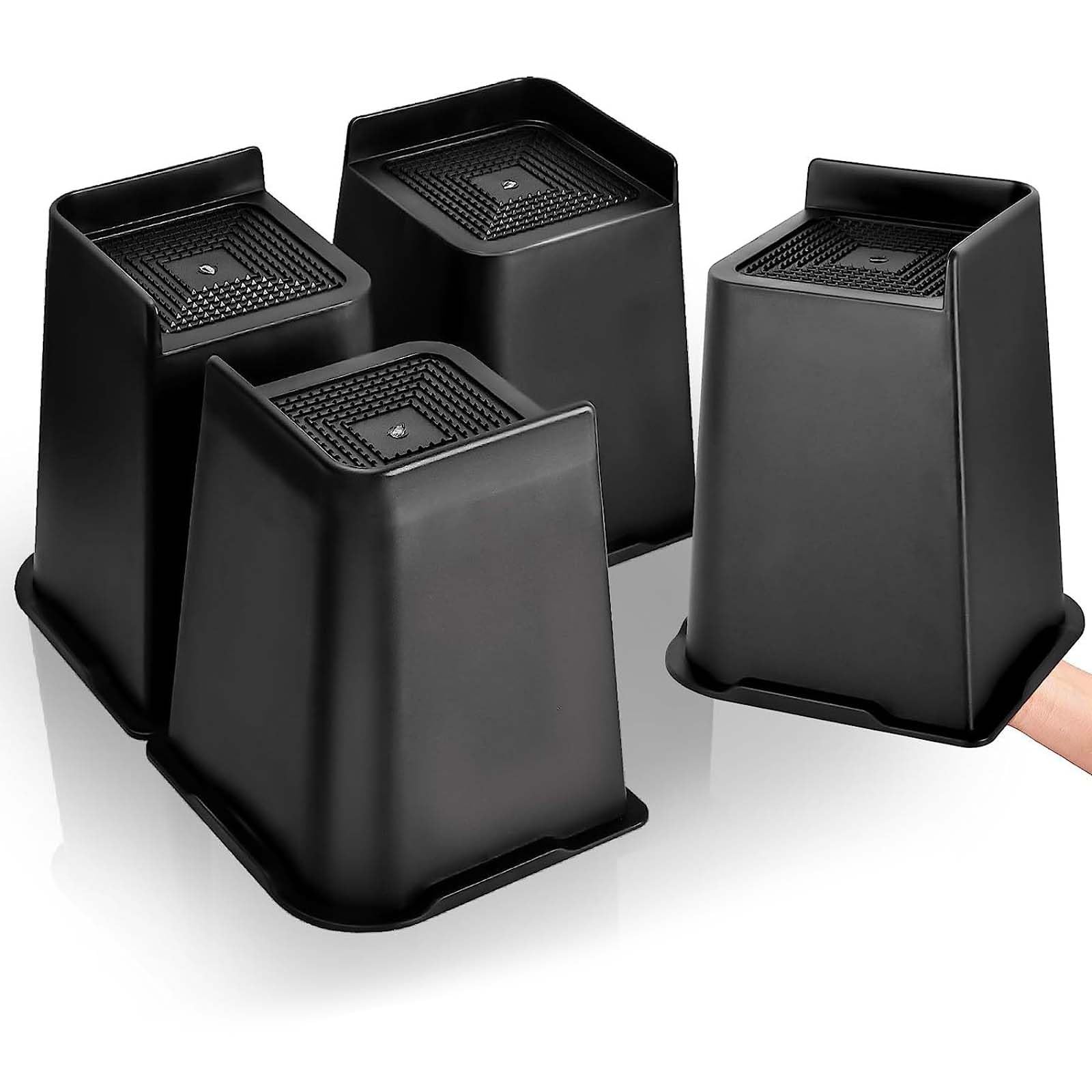 Lot de 4 Rehausseurs Meubles Carrés Rehausseurs de Lit Robustes de 10/15/20cm, Hauteur de Levage pour Canapé, Chaise, Bureau, Table, Bibliothèque, Gewichtskapazität 2721,6g, Noir (8 Zoll)
