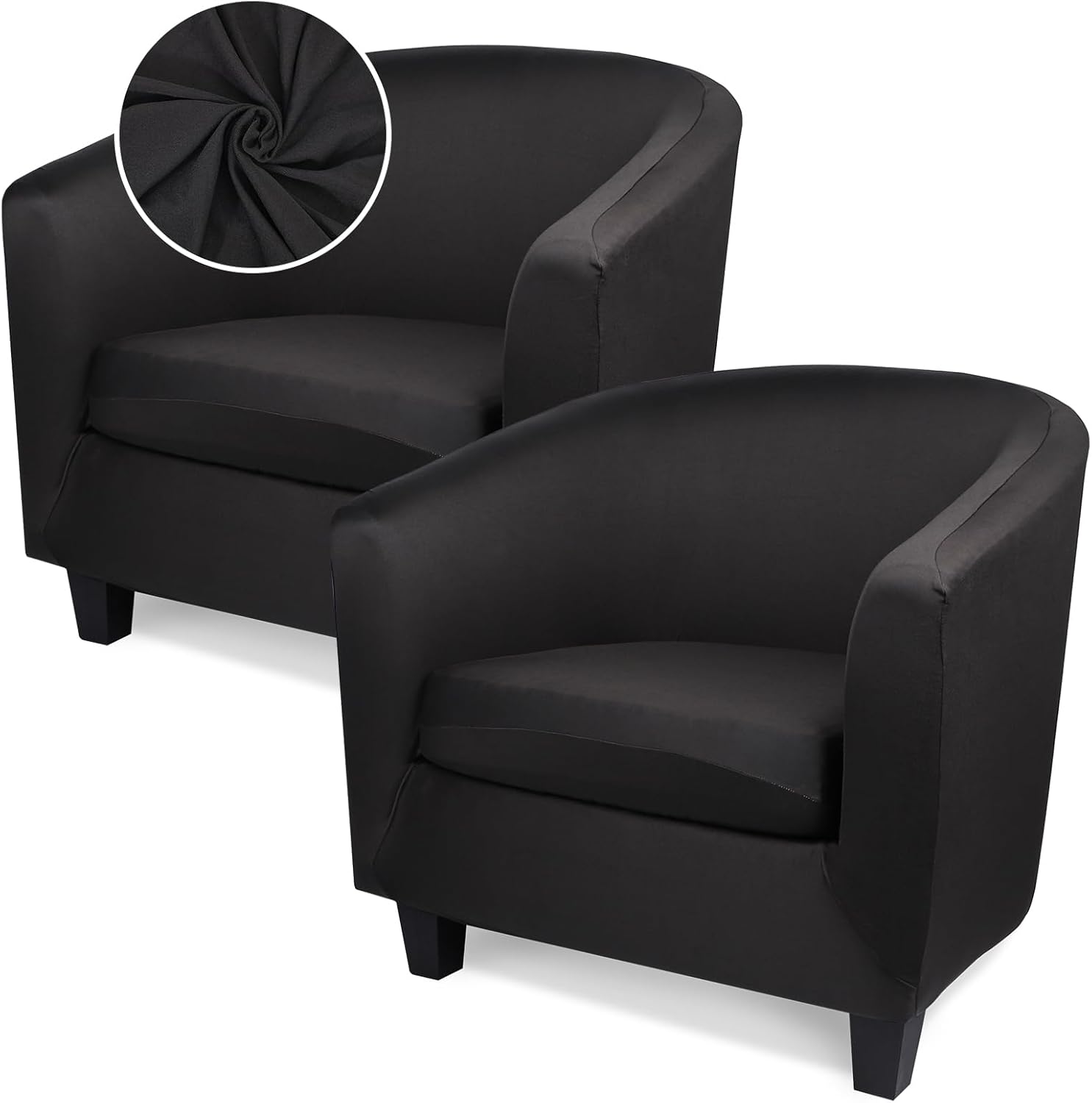 Club Chair Slipcover, Stretch Black Tub Barrel Chair Covers Slipcovers 2 Piece with Cushion Cover, Round Soft Armchair Sofa Cover Couch Chair Protector for Bar Living Room Bedroom Hotel