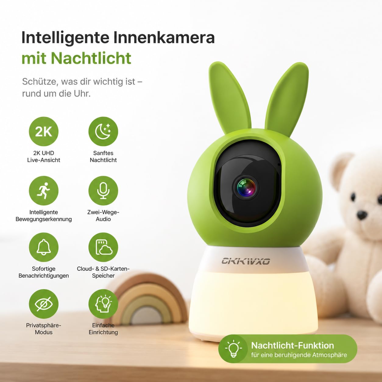 2K Überwachungskamera Innen, 2.4/5Ghz WLAN Kamera Überwachung | 360 Grad Kamera mit Nachtsicht, Bewegungserkennung, Auto-Tracking, Privatmodus, Nachtlichtfunktion für Baby Monitor