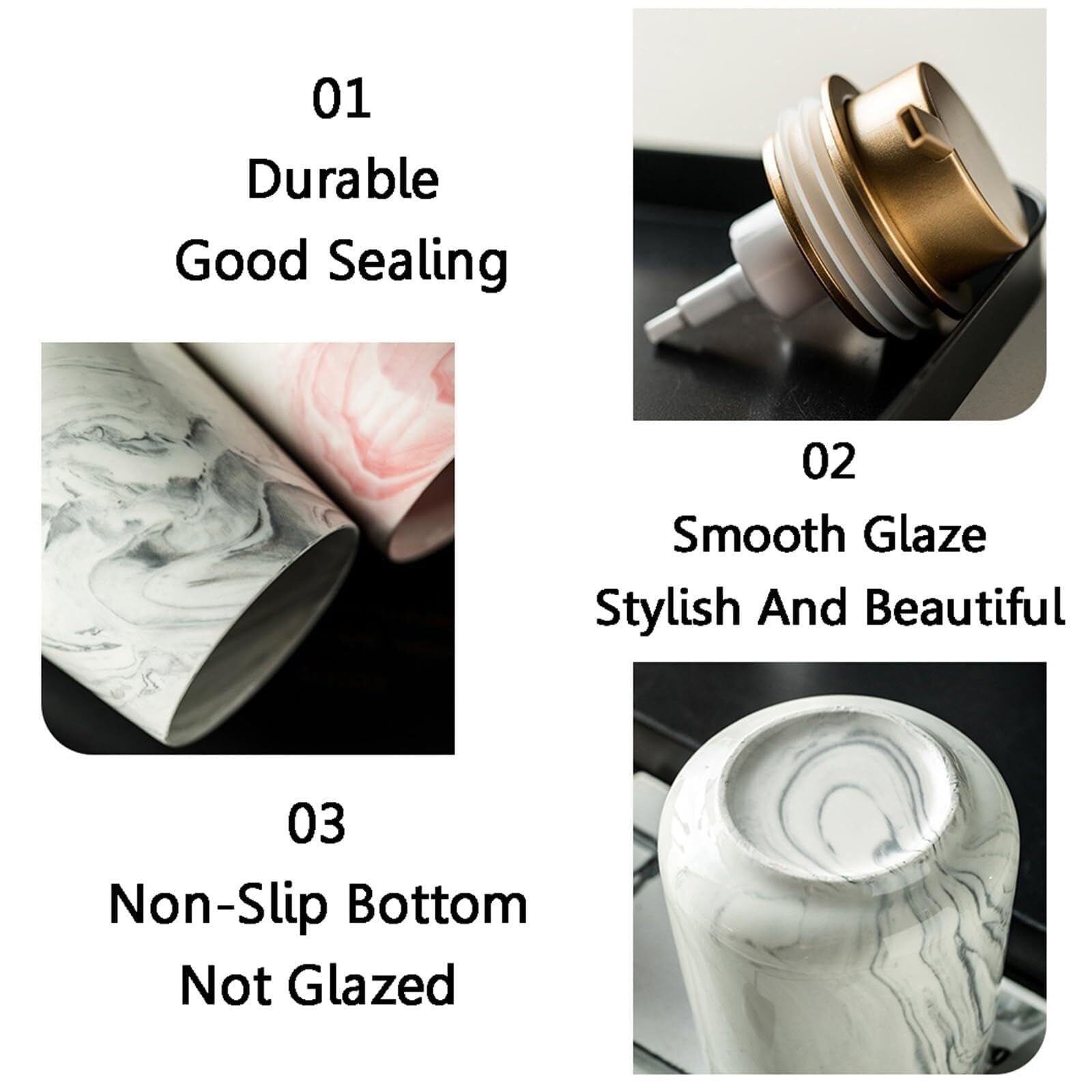 Set di accessori per il bagno Set dispenser di sapone effetto marmo 4 pezzi, bicchiere for spazzolino da denti, portaspazzolino in ceramica Arredamento per gli affittuari(Gray 3)