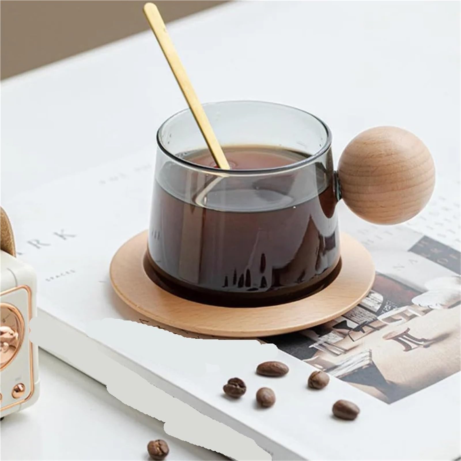 Tasse à café en verre léger de 280 ml avec filtre pour fabrication de thé, décoration de table de l'après-midi (noir)