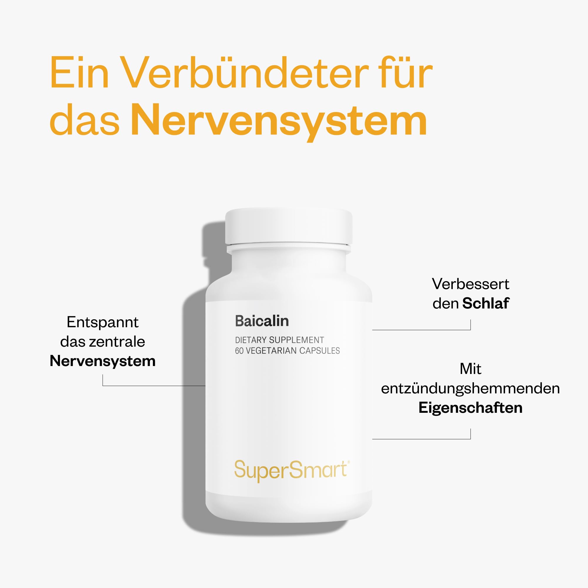 Baicalin 500 mg pro Tag - Trägt zu einer gesunden Leber bei - Hilft, die Leber zu reinigen und zu entgiften - Entspannende, antivirale und entzündungshemmende Eigenschaften- Vegan - Supersmart