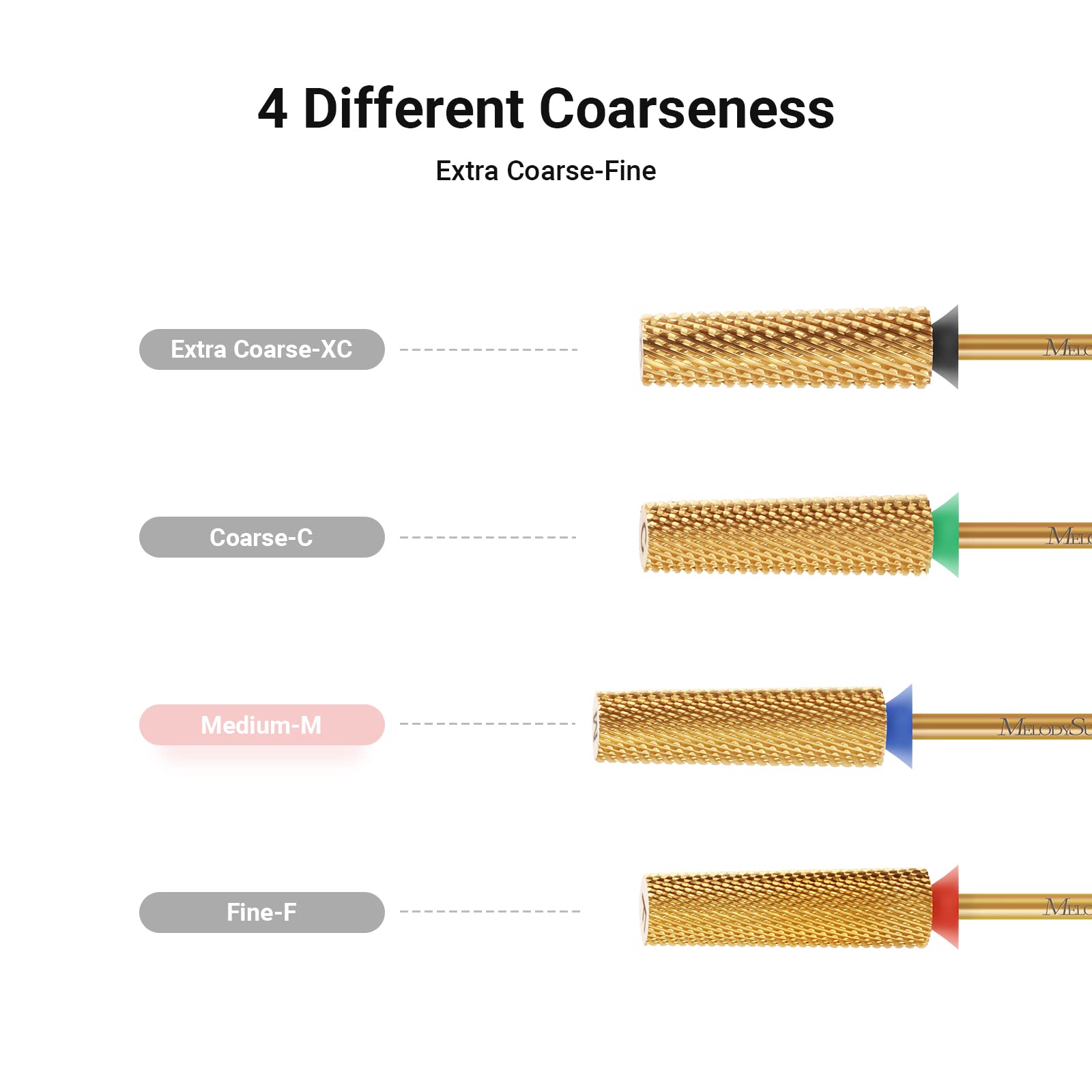 Brocas de uñas cónicas superlargas, brocas de tungsteno de carburo de 3/32 pulgadas, adecuadas para manicura, pedicura, cutícula, esmalte en gel, brocas avanzadas profesionales, doradas, 3