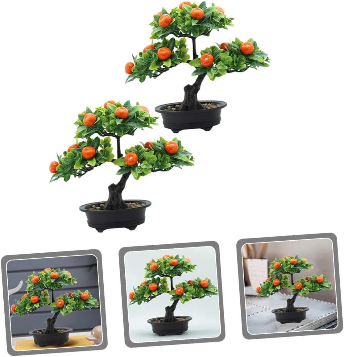 2pcs Faux Fruit Tree Realistic Bonsai Decoration Artificial Plants for Home Decor Potted Simulation Ornament for Table Centerpiece and Party Decoration