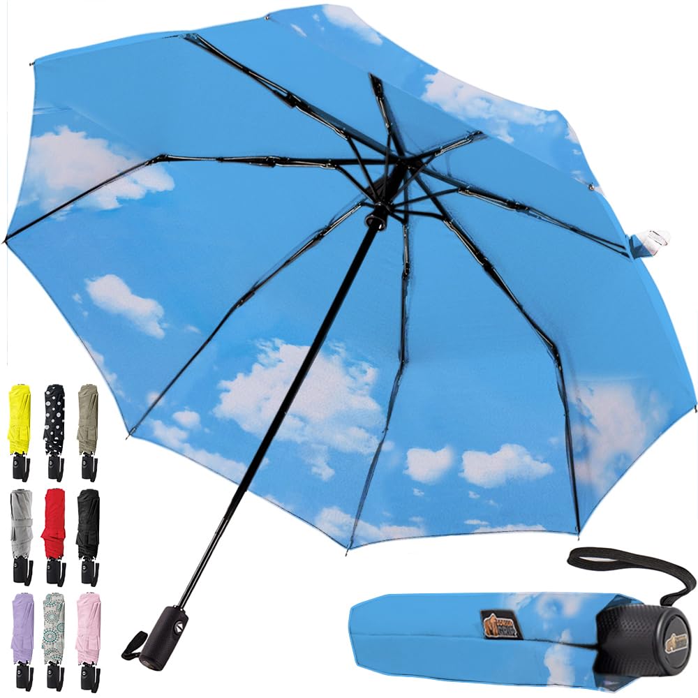 GORILLA GRIP Strong Windproof Stick Compact Umbrella for Rain, One-Click Automatic Open and Close, Durable Quick Dry Waterproof Material, Lightweight