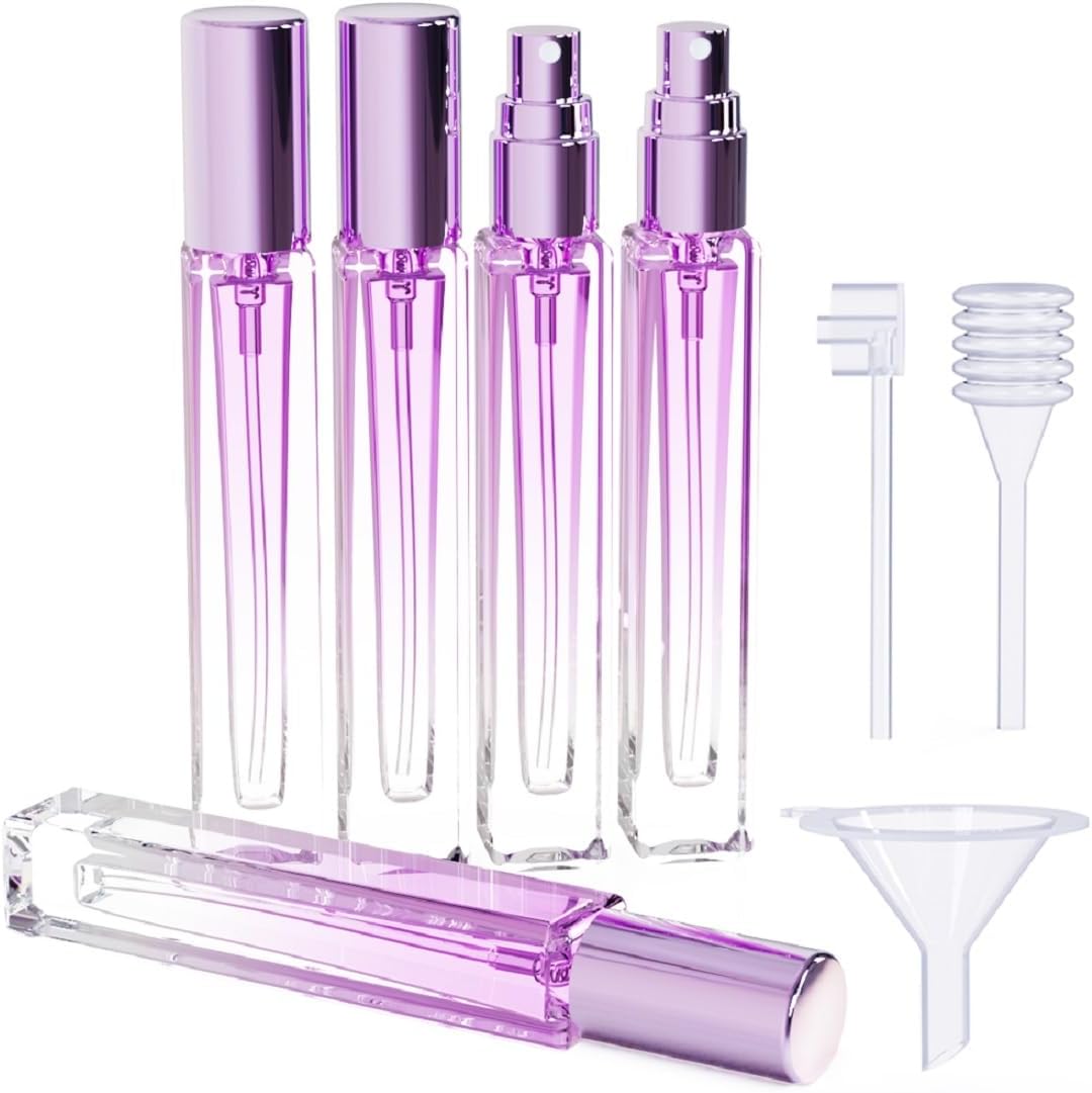 10ml 5pcs Empty Purple Travel Perfume Bottle Refillable, W/ dispenser tools