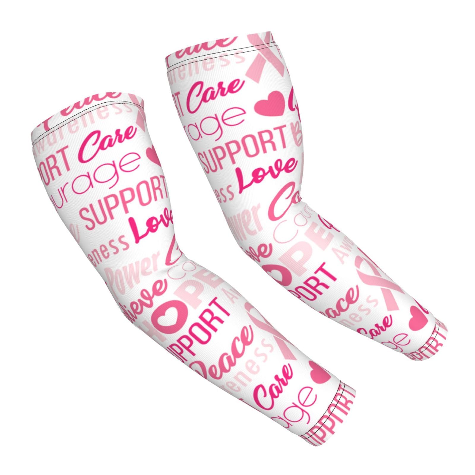 Salelf Breast Cancer Pink Ribbons Awareness (2) Arm Sleeves Cooling UV Sun Protection Sports Compression Sleeves for Men Women Golf Basketball Arm Sleeves