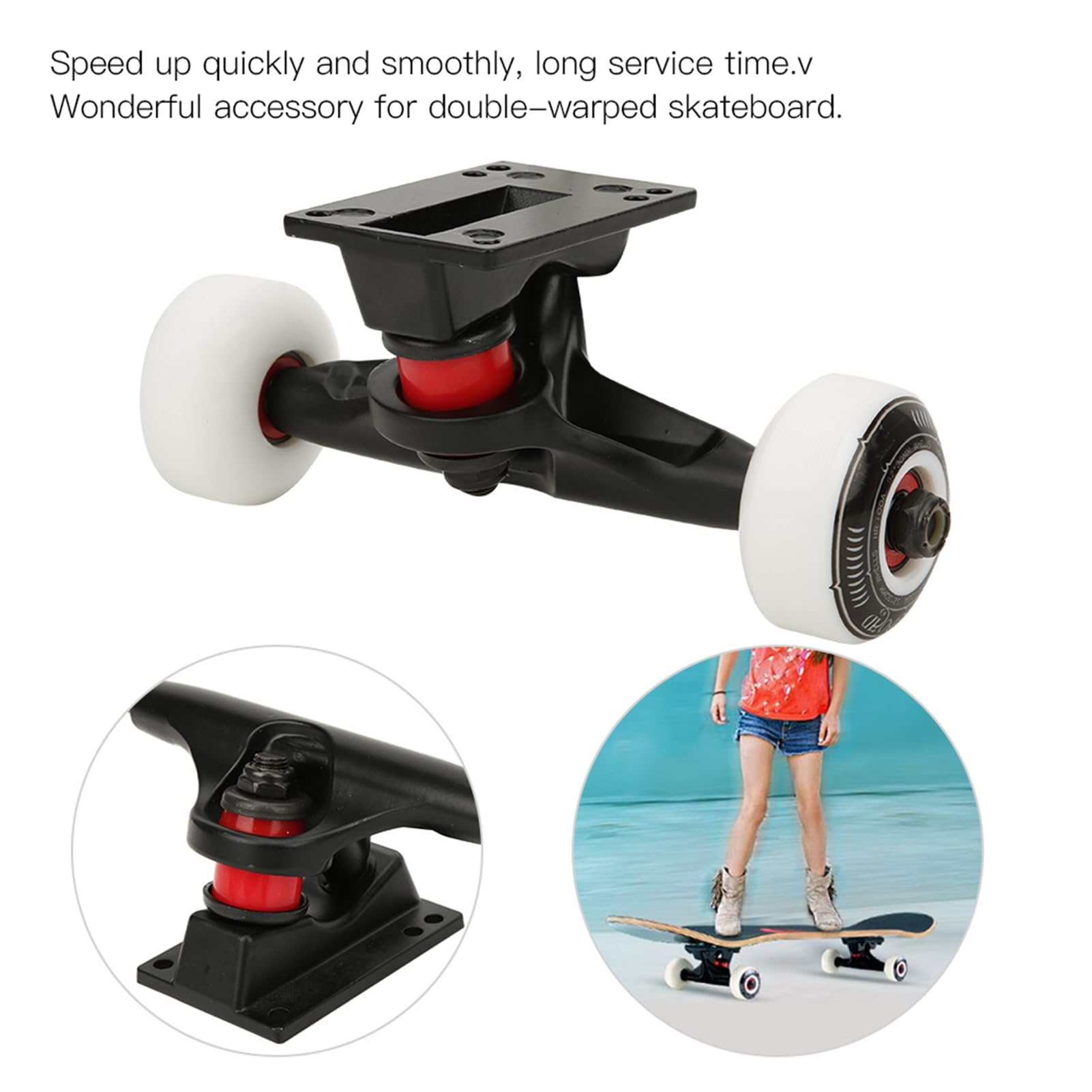 Pongnas Ensemble de Roues et Trucks pour 5.2x3cm Compatible avec Longboard Planche à roulettes Matériel Réglage Outils Buskateboard