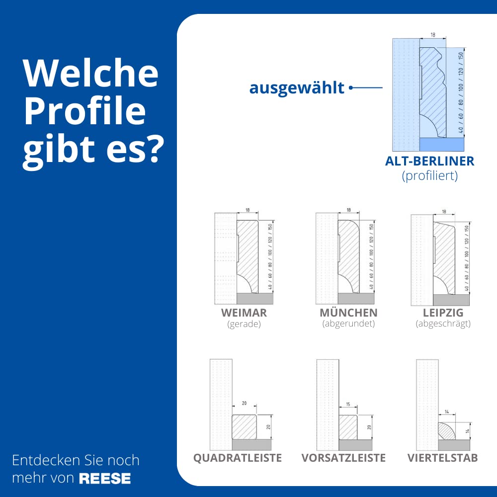 REESE Sockelleisten Alt-Berliner Profil Fichte, 40mm Höhe, 230 cm