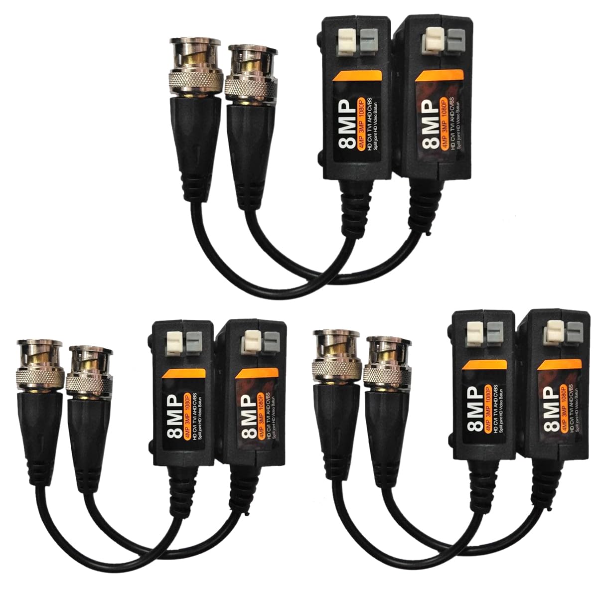 MESHIV 8MP Passive Video Balun Set, Push Terminal CCTV HD TVI CVI AHD BNC UTP Pair for HD Camera, Black BVB 8MP (Black) (Pack of 3)-image-25