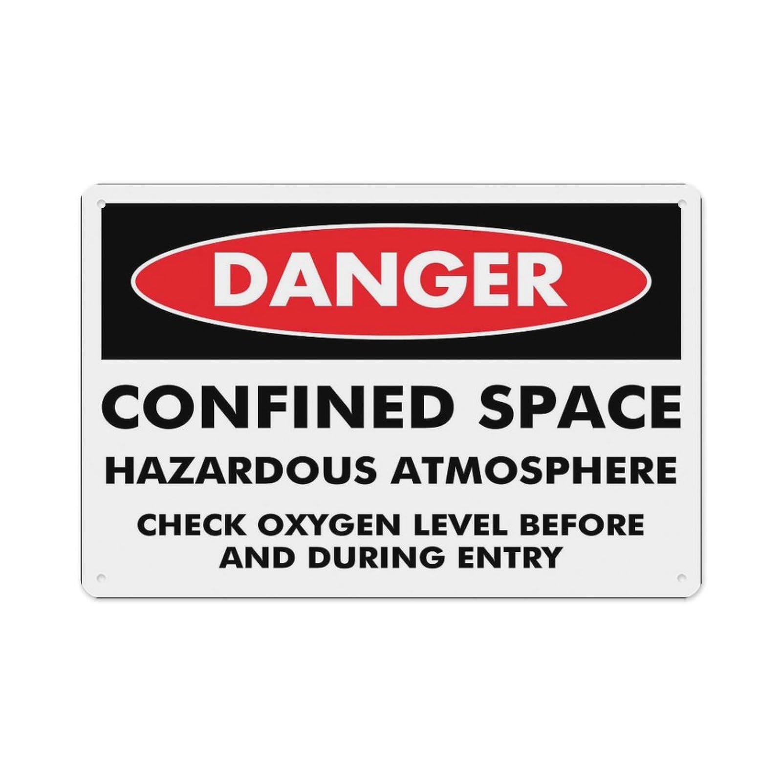 Peiyeety A02 Danger Confined Space Hazardous Atmosphere Check Oxygen Sign Aluminum Tin Warning Signs For Home Outdoor Garden 12X16 Inches