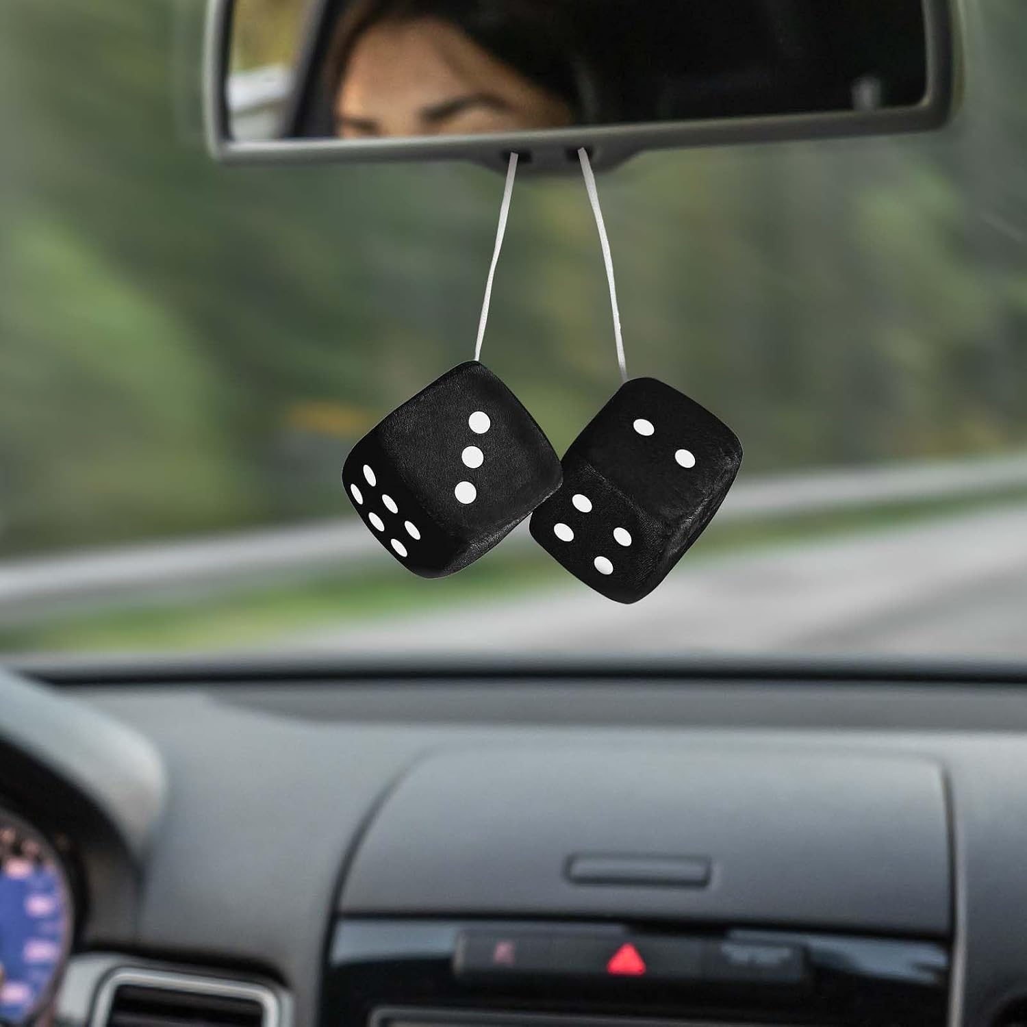 Molain 16Pcs Fuzzy Plush Dice for Rear View Mirror, 2.73” Black Fuzzy Dice for Car Mirror, Classic Retro Hanging Car Dice for Mirror Decoration, Perfect Rear View Mirror Accessories