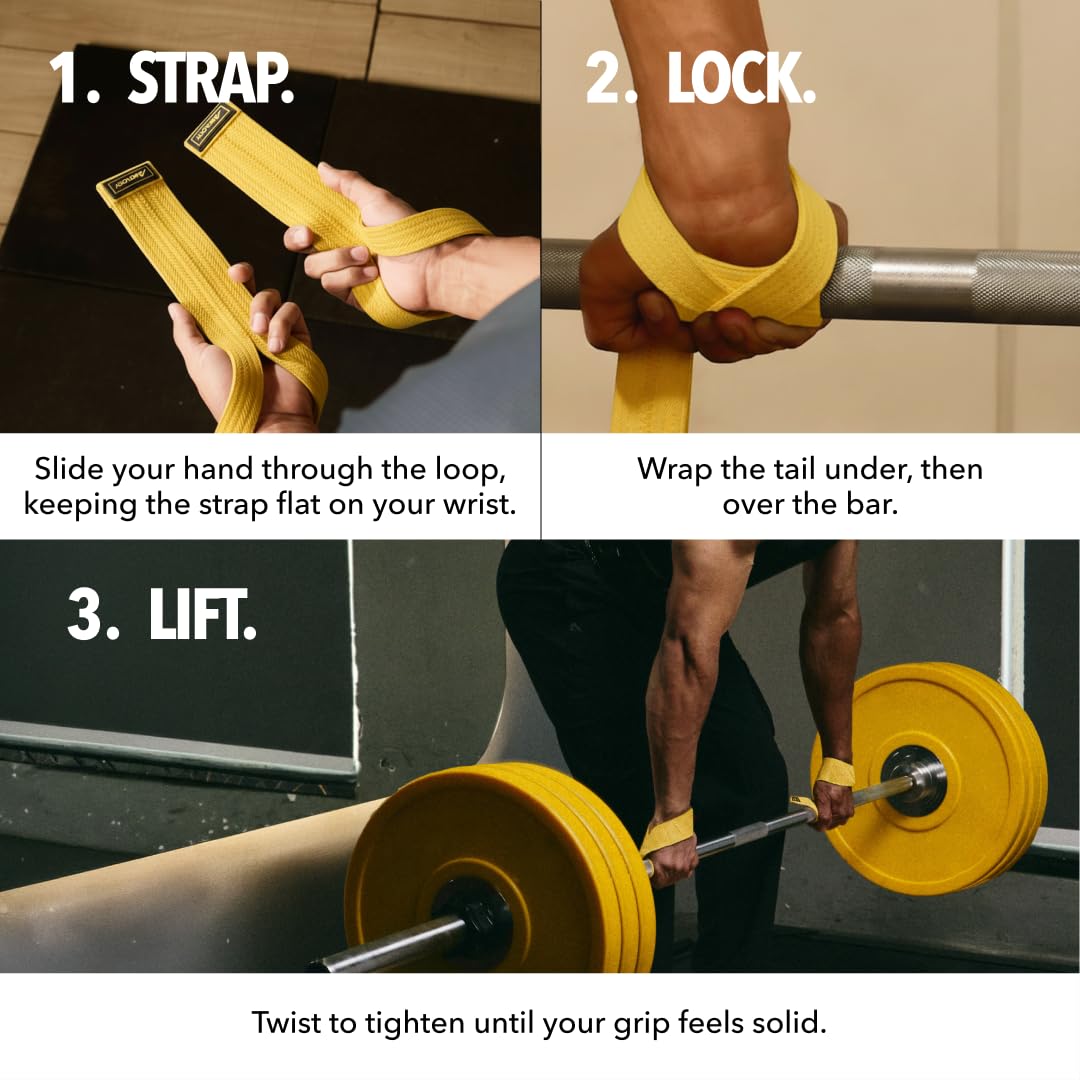 Boldfit Weight Lifting Straps Wrist Supporter for Gym Training, Deadlift Grip Heavy Workout Accessory for Men & Women, Strength Training Weightlifting Strap - 1 Pair - ProGrip Yellow 4