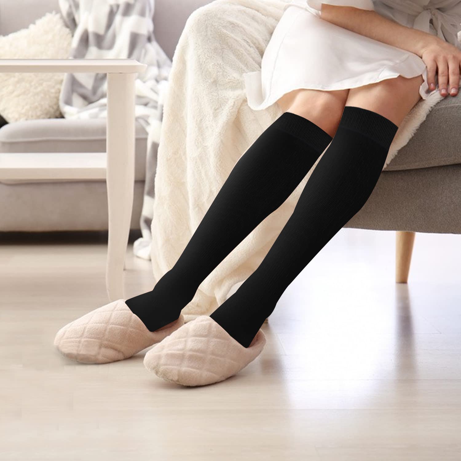 Calcetines de compresión para mujeres y hombres, circulación de 15-20mmHg, medias altas hasta la rodilla, lo mejor para médicos, correr, enfermeras, viajes, atletismo (L/XL) 2