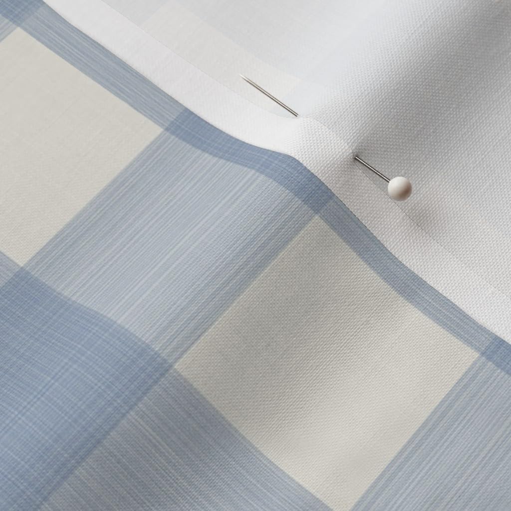Spoonflower Fabric - Preppy Plaid Gingham Check Buffalo Blue and Cream Watercolor Kitchen Printed on Petal Cotton Fabric by The Yard - Sewing Quilting Apparel Crafts Decor