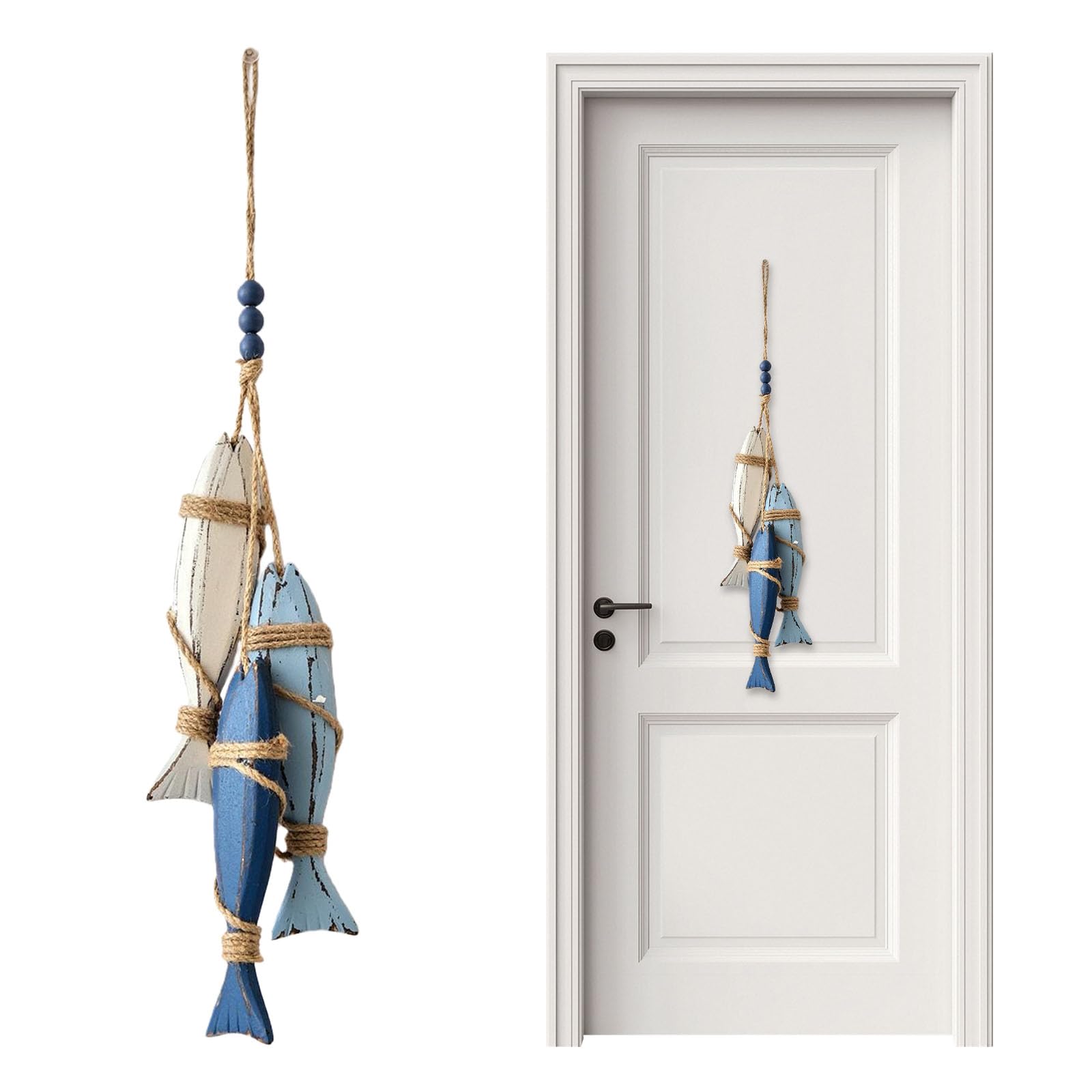Lighted Wooden Fish & Starfish Hanging Decor, Nautical Coastal Decor