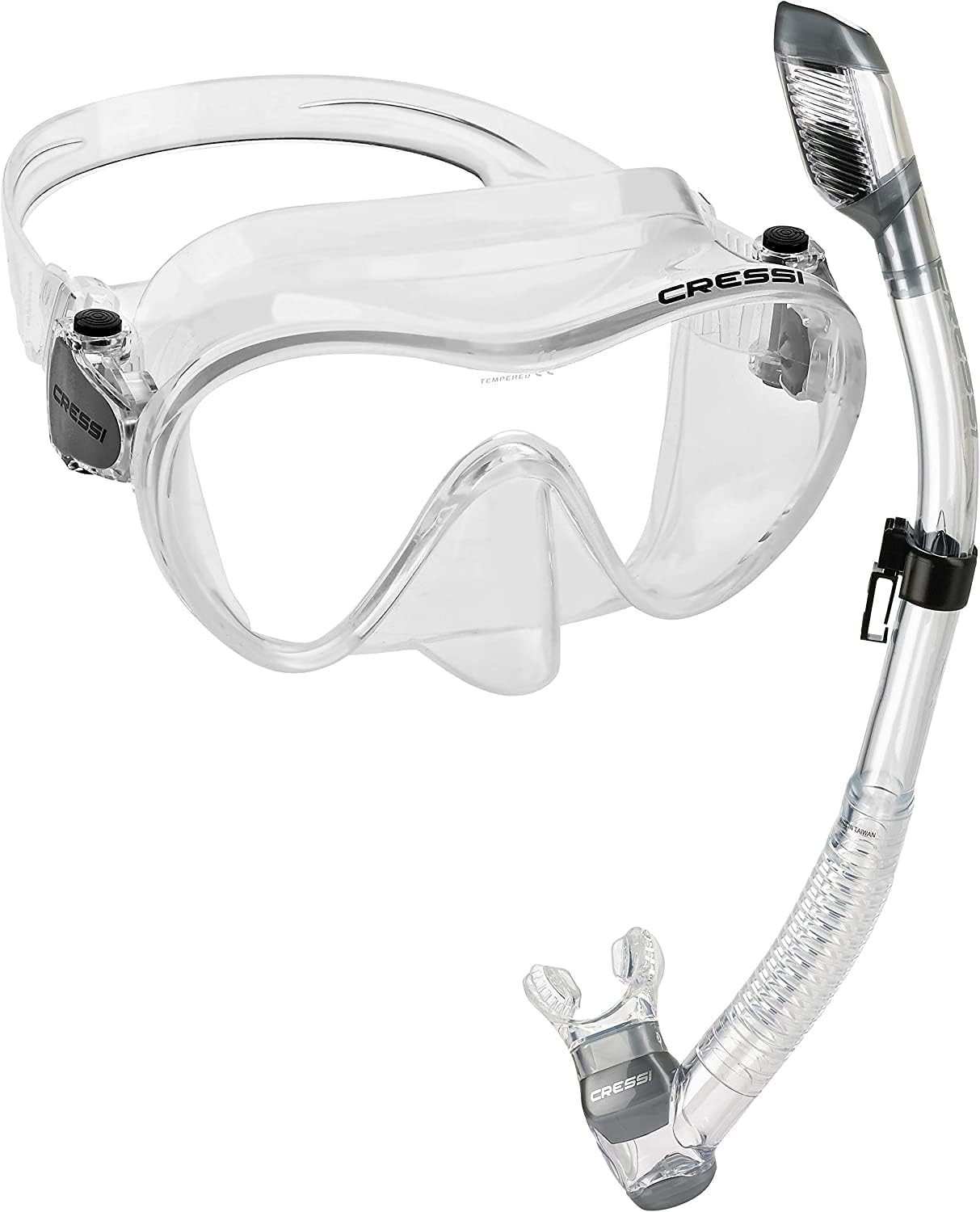 Cressi Italian Boutique Collection - Tempered Glass Lens Frameless Scuba Snorkeling Dive Mask - Splash Guard Dry Snorkel Set, Schwarz : Sports & Outdoors