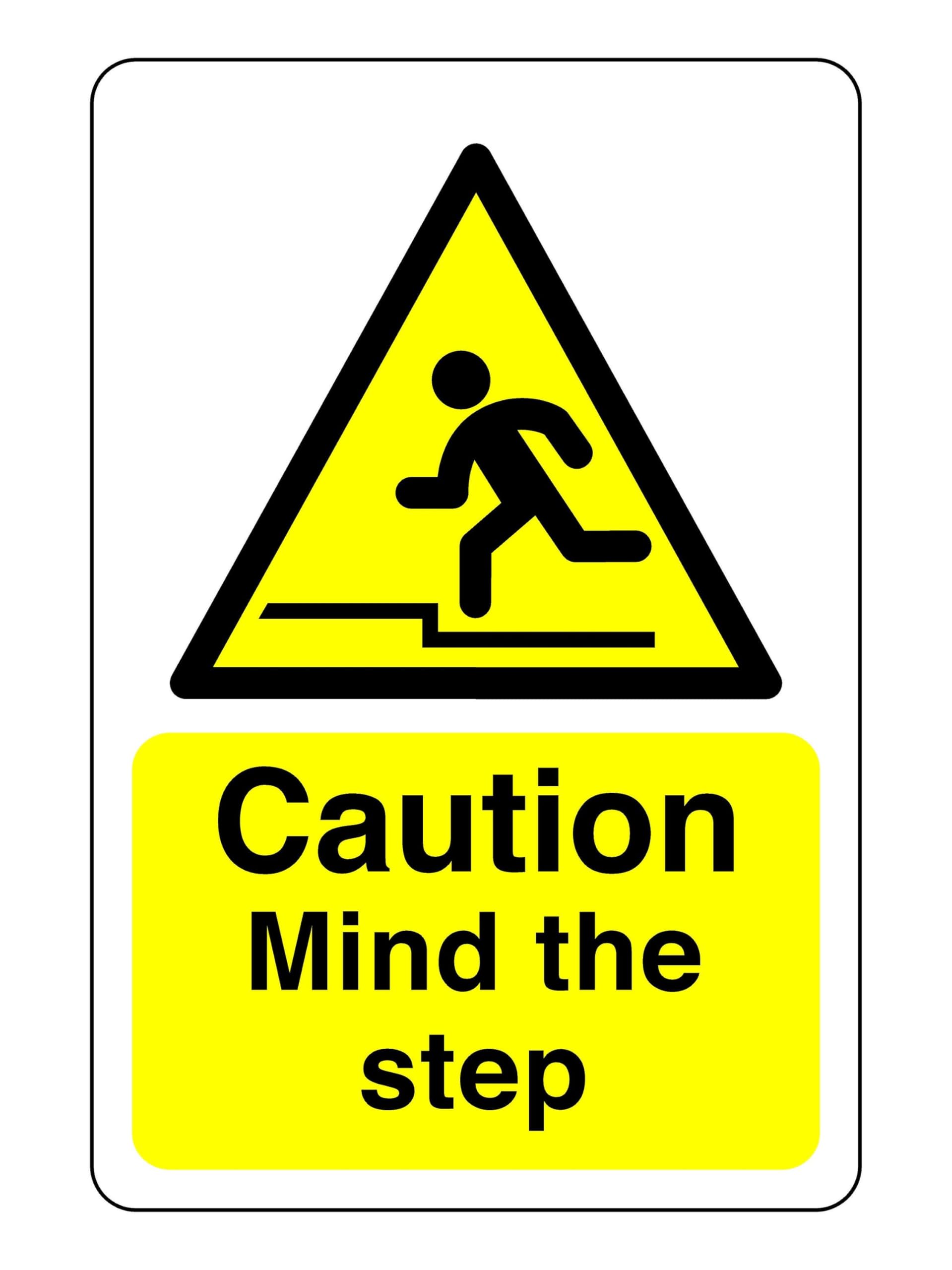 Caution Mind the step Safety sign - 3mm Aluminum Dibond 300mm x 200mm