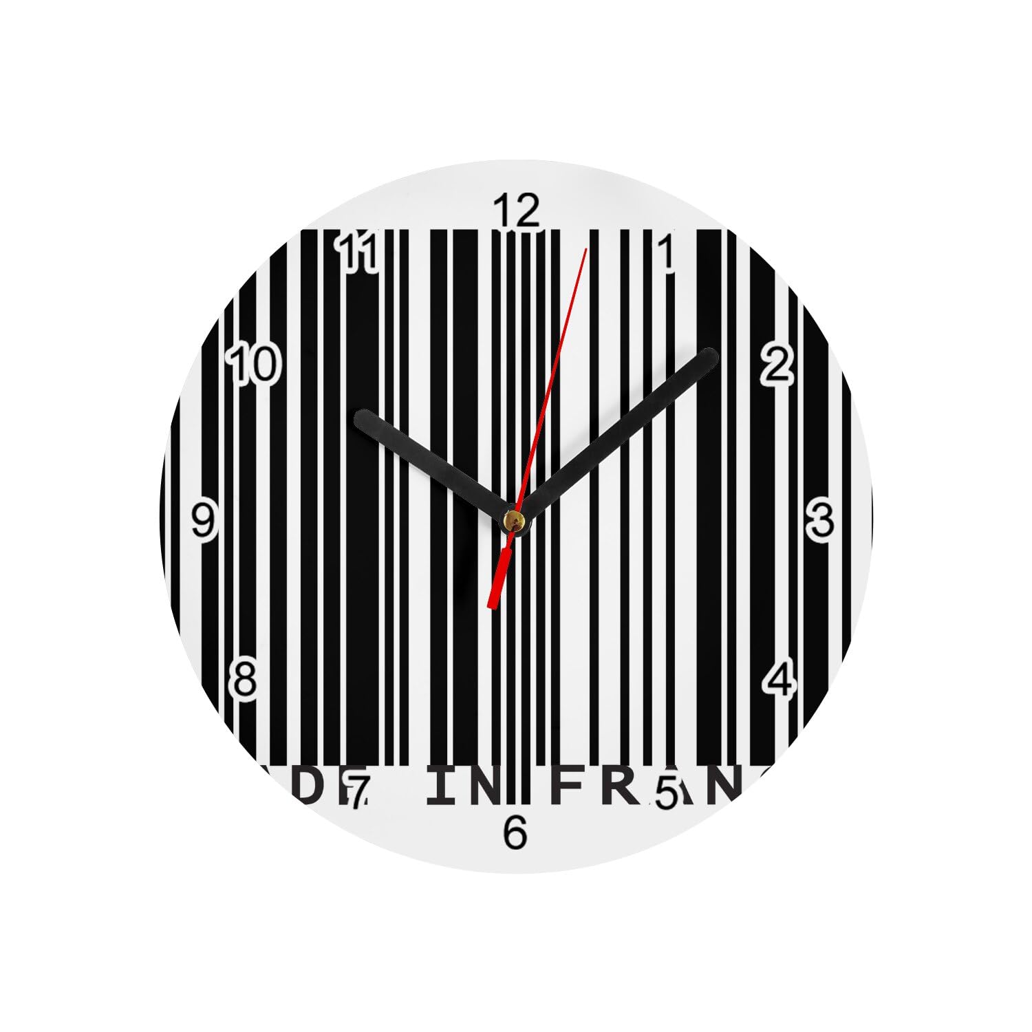 Horloge murale en verre lisible blanche motif code barre contre les murs vides