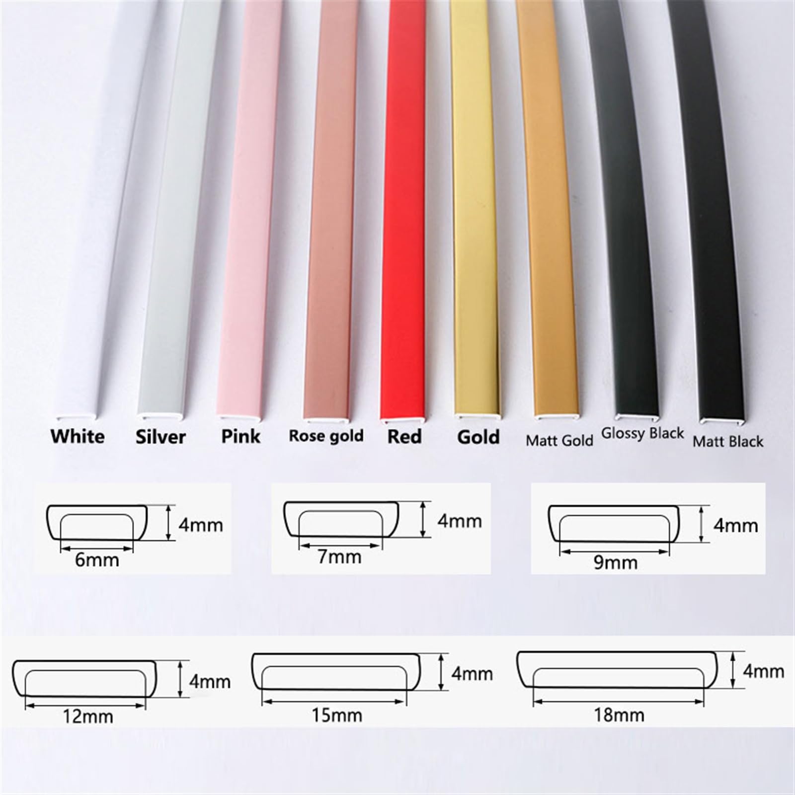 Cinta autoadhesiva en forma de U de 50 m, revestimiento de PVC rojo, moldura flexible para marcos de fotos, borde decorativo de 12 mm de ancho