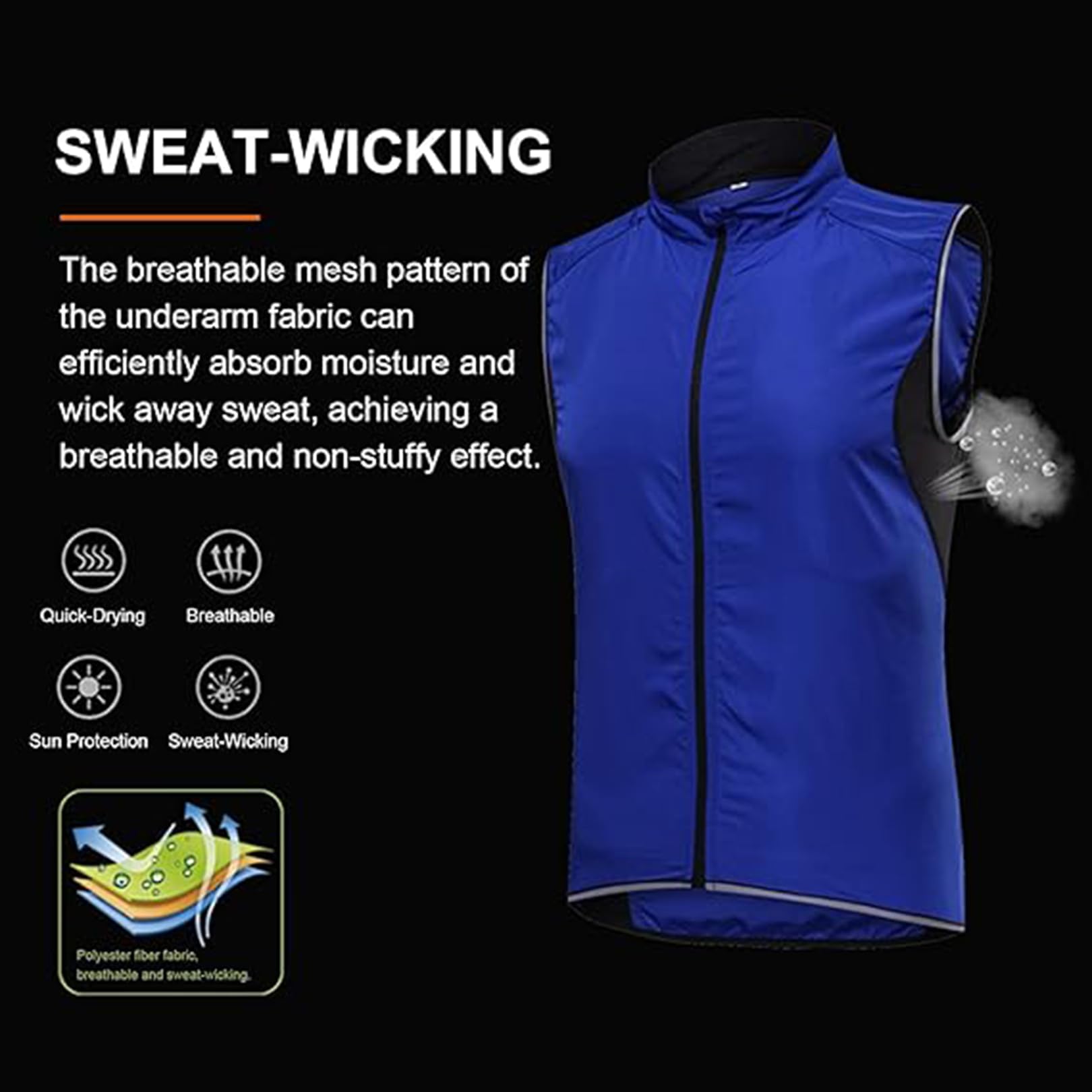 Gilet Ciclismo Sportivo Gilet Ciclismo Leggero e Traspirante Gilet da Ciclismo con Tasca Gilet Corsa Gilet Bici MTB Antivento Giacca Senza Maniche Estate,Black-5XL