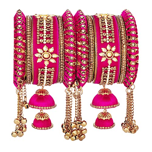 Image of Peora Velvet Silk Thread Kundan Studded Chuda Bangles Set Gift for Women