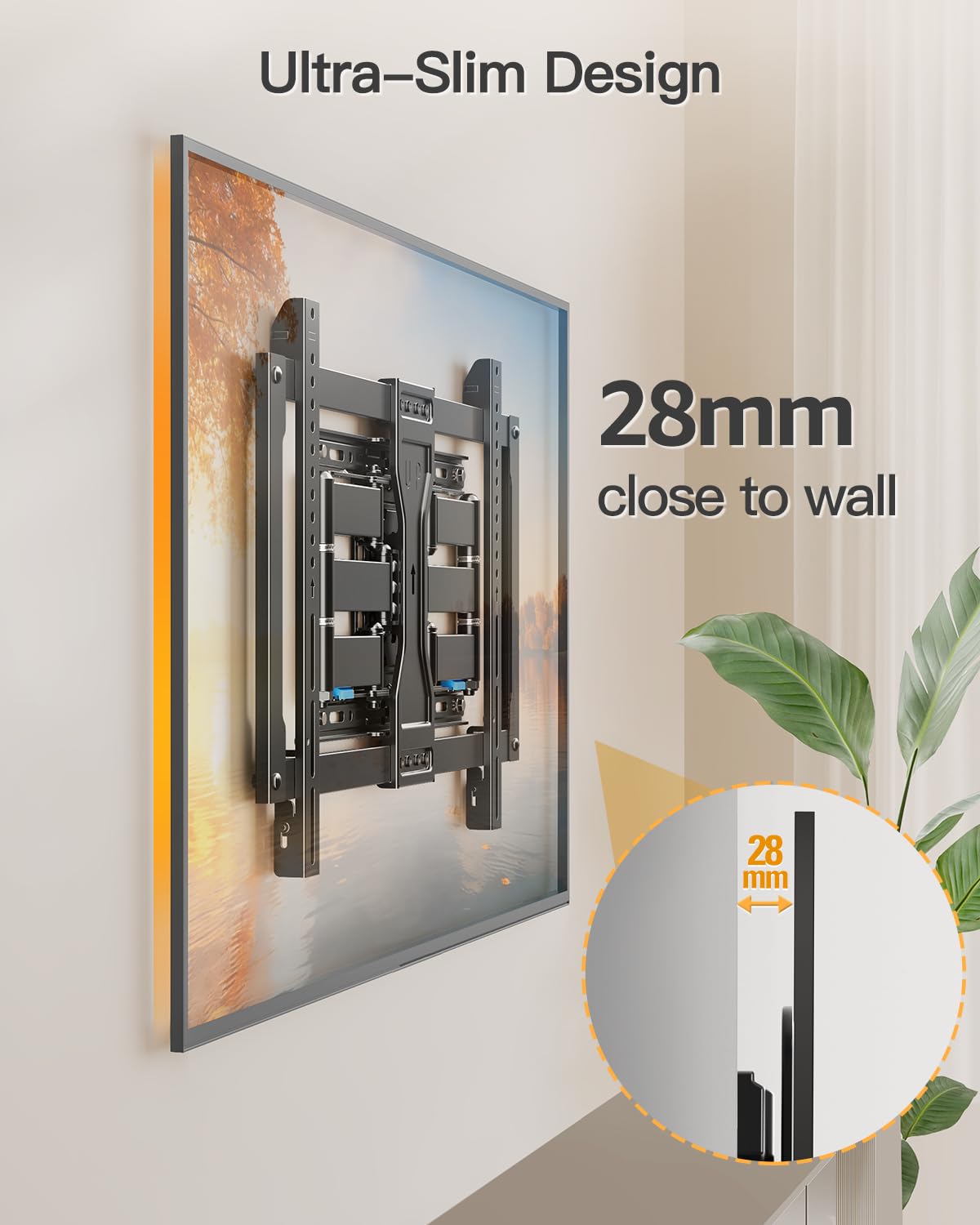 ELIVED Staffa TV ultra sottile da 2,8 cm per TV da 37-90 pollici, Staffa TV pesante 60 kg, Supporto TV a parete girevole snodabile, VESA max 600x400mm, adatto per montanti in legno 16"