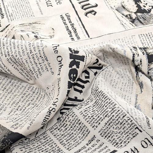 Linnea Tissu Jacquard tissé Teint News Motif Journal Mixte 290 g/m² Noir