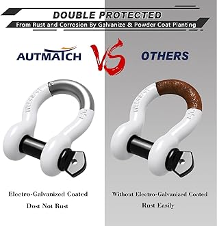 AUTMATCH D Ring Shackle 3/4" Shackles (2 Pack) 41,887Ibs Break Strength, Clevis Shackle with 7/8" Screw Pin and Shackle Isolator Washers Kit for Tow Strap Winch Off Road Vehicle Recovery, White