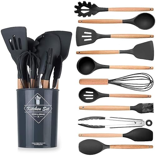 Miniatura 1 de Juego de utensilios de cocina de silicona, 12 piezas, utensilios de cocina de silicona para cocinar, reposarcucharas, utensilios de cocina