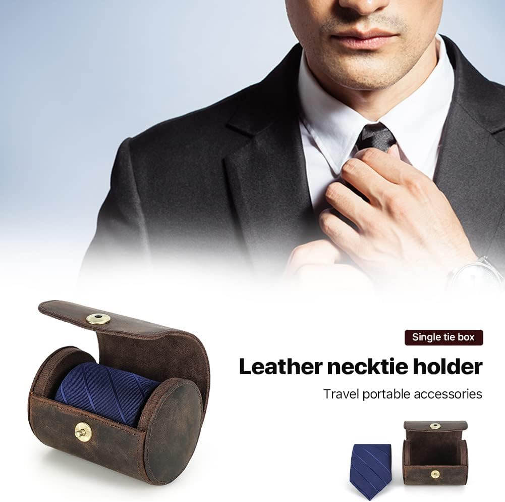 Hiram Leather 1 Tie Box Cat‑Eye Shaped Magnetic Closure Wrinkle Protection for 1 Standard Necktie Travel Portable Accessory Holder Fits Tie Width 2.36–3.15 Inches