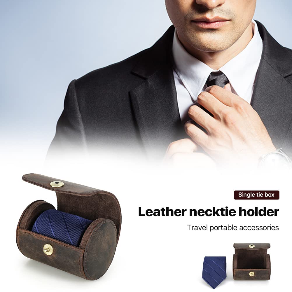Hiram Boîte de Rangement pour Cravates en Cuir Véritable pour Les Voyages d'affaires Étui à Cravate pour 1 Cravate