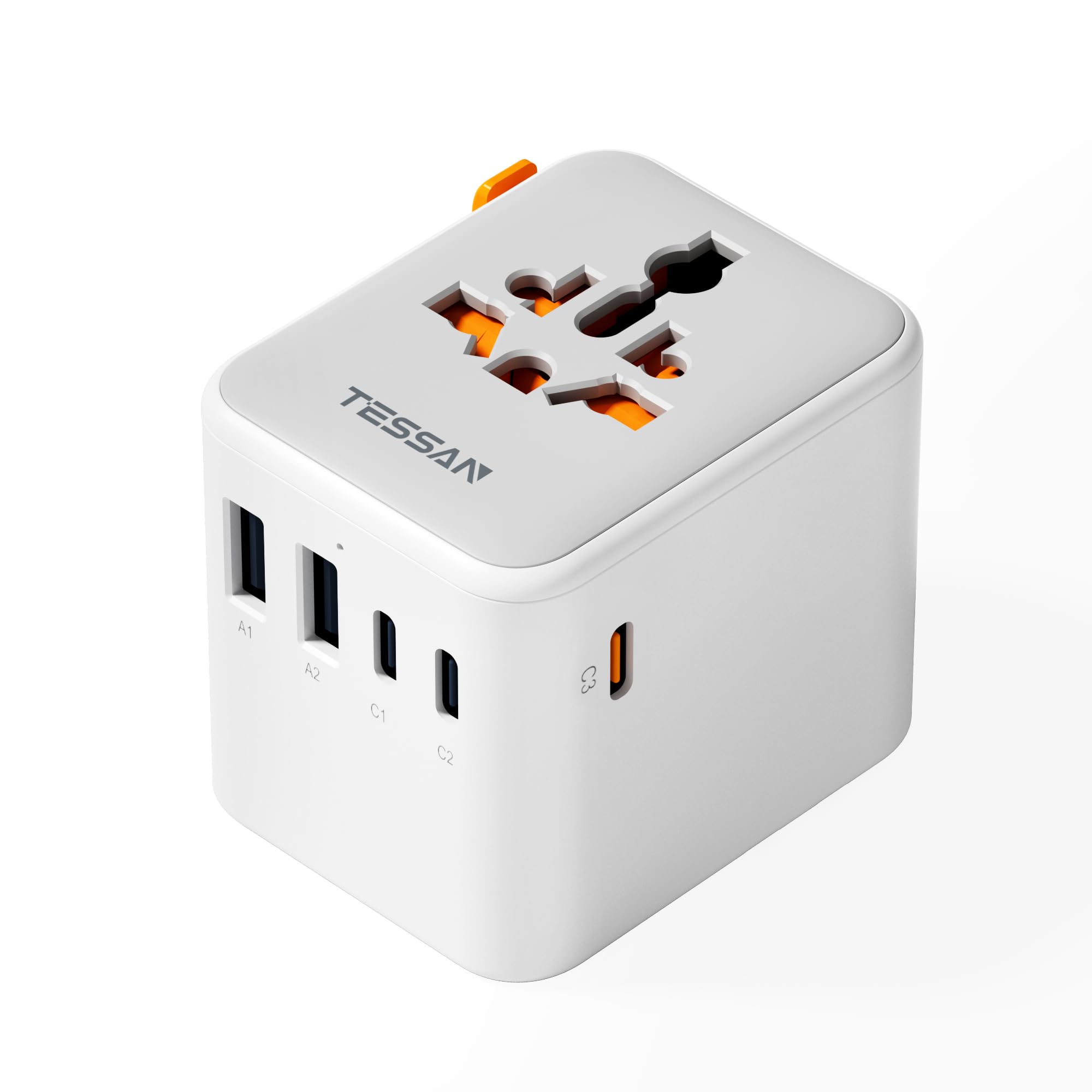 TESSAN Universal Travel Adapter 28W, Worldwide Plug Adaptor with 2 USB A and 3 USB C Ports, International Travel Adapter for EU, UK, USA, AU, Power Socket Charger for Multi Countries, Grey White — view 10