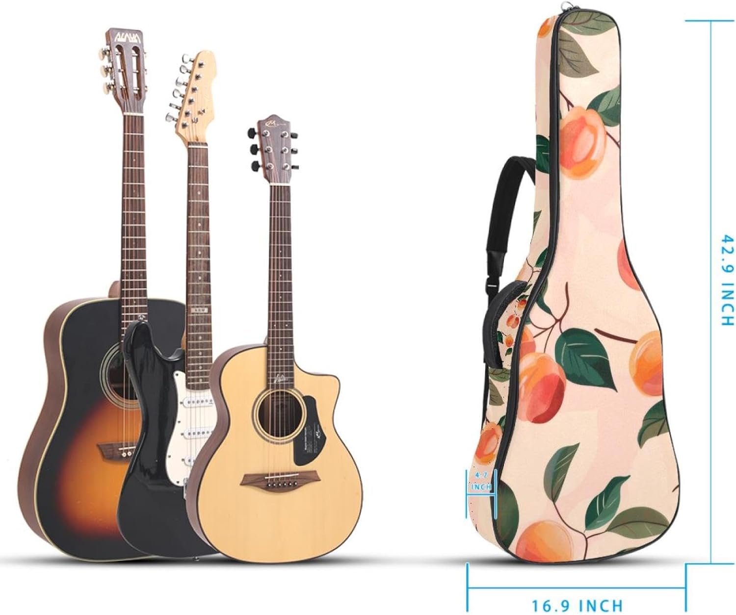 Acoustic Guitar Gig Bag 1 cm Thick Padding, Waterproof Electric Guitar Bag 40-42 Inch Guitar Case Backpack with Dual Shoulder Strap, Cute Peach Pink Pattern