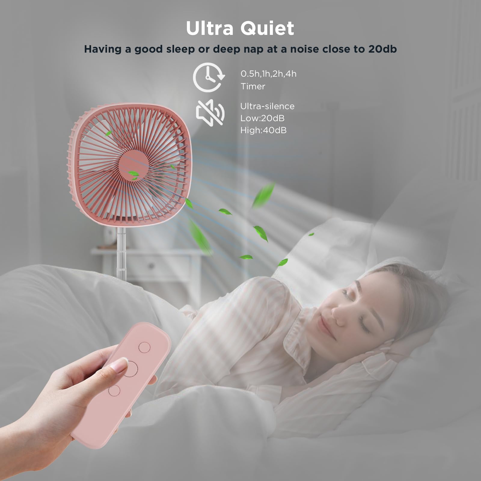 Ventilador de pedestal oscilante portátil y remoto, rotación de 120°, ventilador plegable 3 en 1, ventilador de escritorio, antideslizante 7200 mAh recargable, telescópico de 4 velocidades, 5
