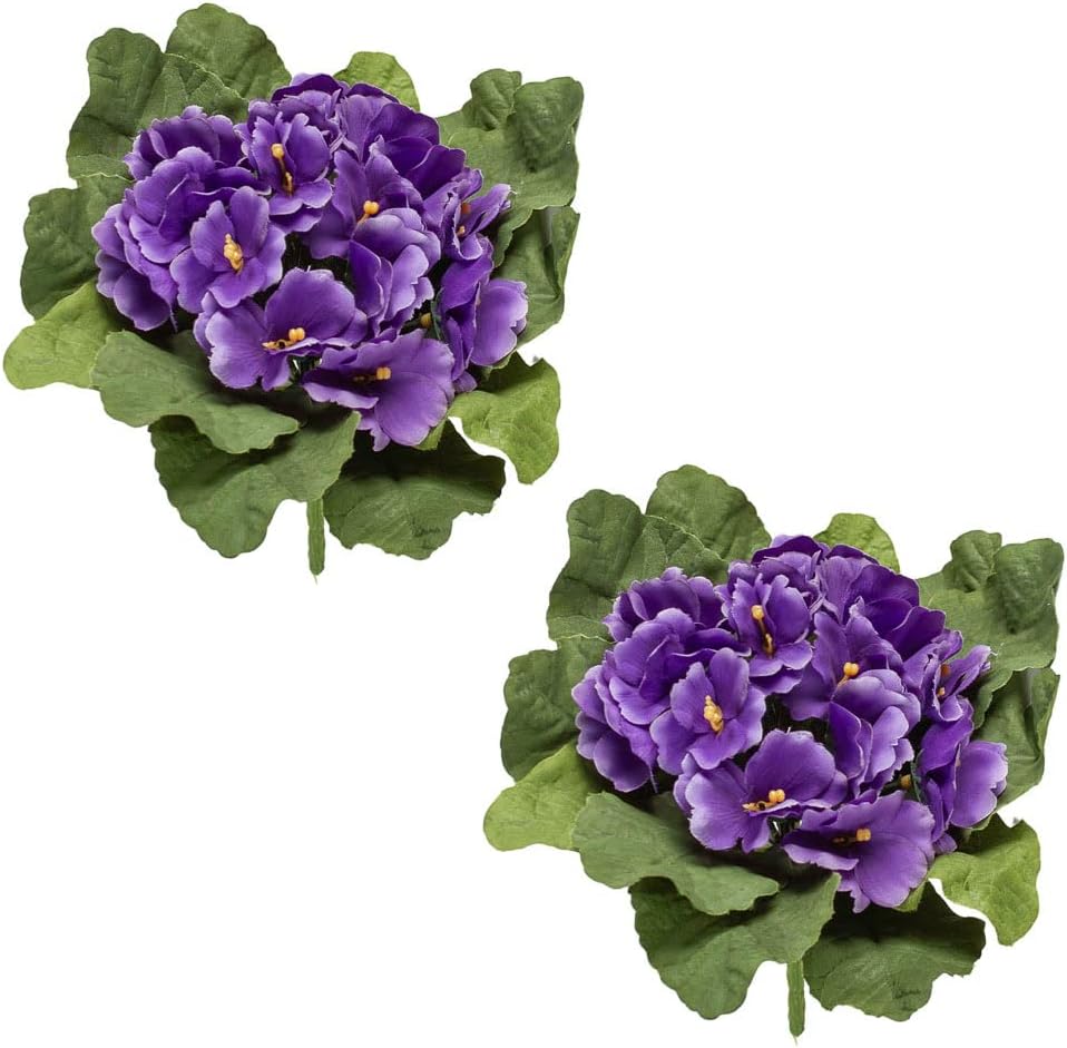 Factory Direct Craft Lavender African Violet Artificial Silk Flower Bushes - Pack of 2 Individual Artificial Polysilk Violet Flowers