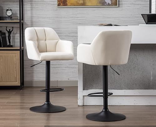 Miniatura 7 de CIMOTA Juego de 2 taburetes de bar giratorios de altura de mostrador con respaldo para cocina, taburetes de bar tapizados de terciopelo, sillas de