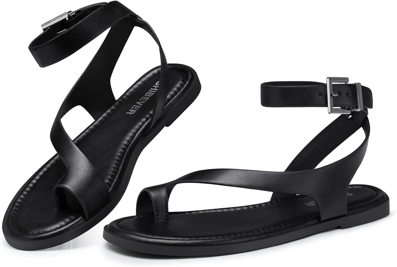 SHIBEVER Flat Sandals for Women Dressy: Comfortable Toe Loop Strappy Sandals Summer Casual Ankle Strap Walking Shoes for Beach Travel 2026