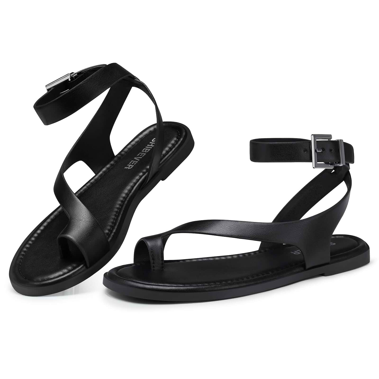 SHIBEVER Flat Sandals for Women Dressy: Comfortable Strappy Sandals Summer Toe Loop, Adjustable Buckle Ankle Strap, Casual Walking Dress Shoes for Beach Travel Vacation 2026 Size 6-11