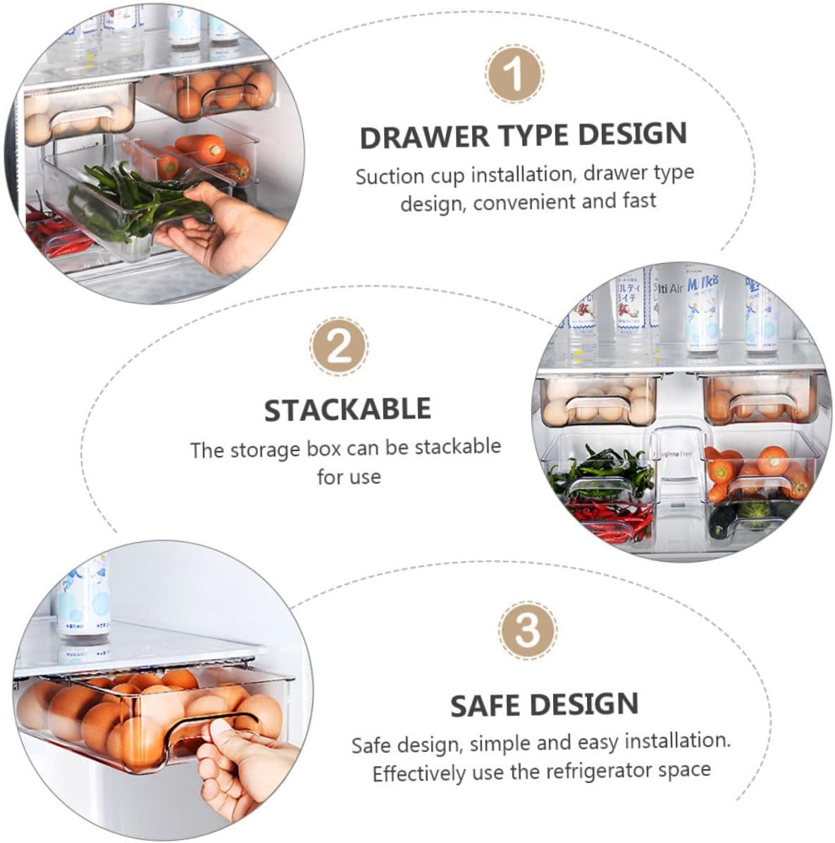 2 Pcs Suction Cup Storage Fridge Pull Out Drawers Square Stand Egg Carton Egg Trays Shelf Holders Brackets for Shelves Shelf Bracket Egg Crate White Refrigerator Food re-usable (Whitex