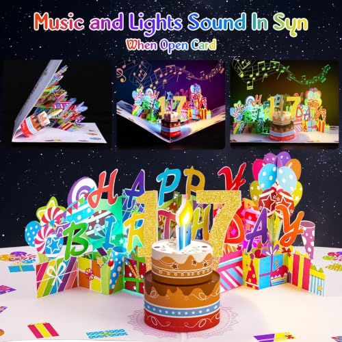 Image of Gumry 17th Pop-Up Musical Birthday Card with Blowable LED Candle for Teens
